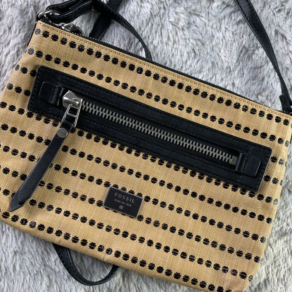 Fossil Black and Tan Patterned Crossbody Bag